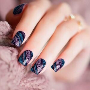 Colour Flash, “Elvish” fantasy font, blue / purple / black nail strips